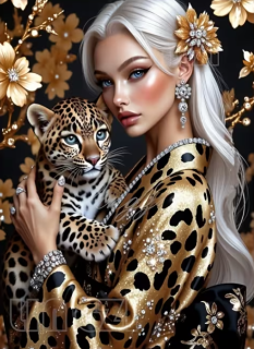 Diamond Painting Schöne Frau mit ihrem Leopard